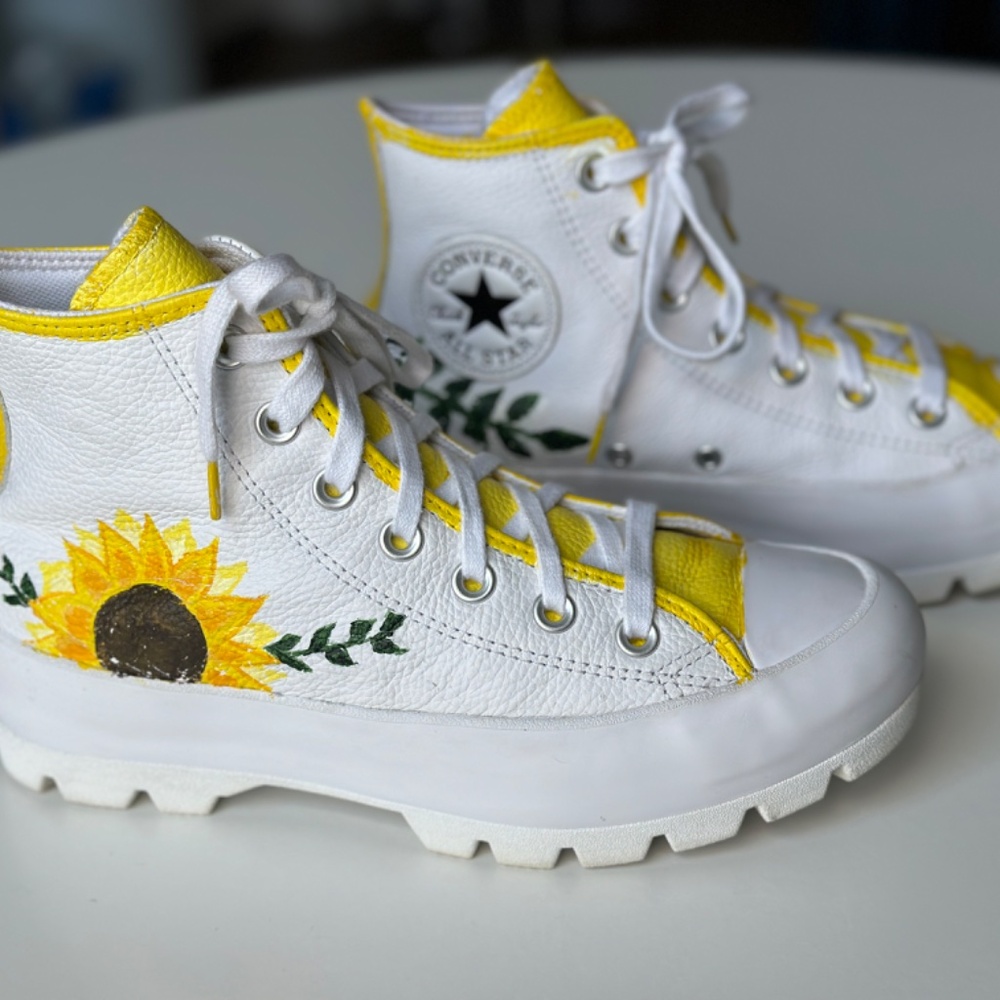 Custom Hand-Painted Converse Chuck Taylor All Star Lugged Hi White Leather Women